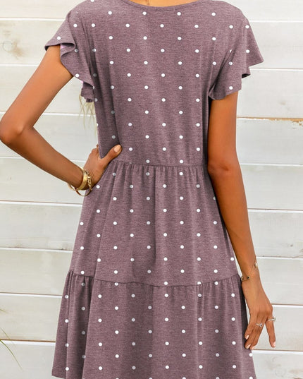 Polka Dot V-Neck Flutter Sleeve Mini Dress