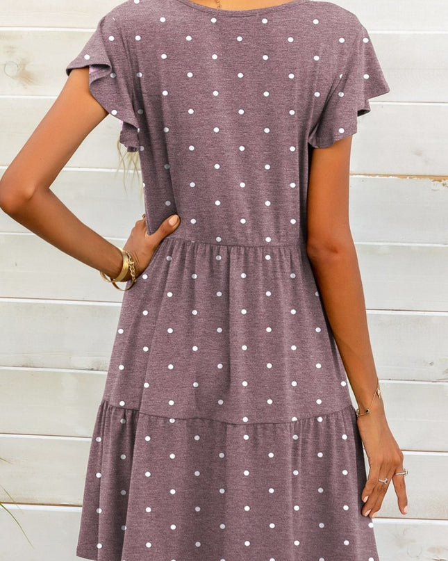 Polka Dot V-Neck Flutter Sleeve Mini Dress