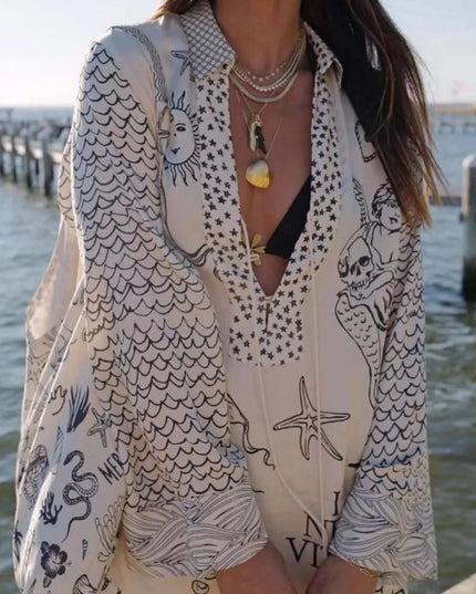 Nautical Print Top and Shorts Set Black