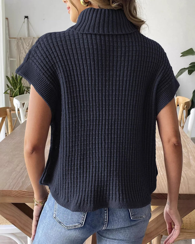 Turtleneck Side Decor Button Sweater Vest