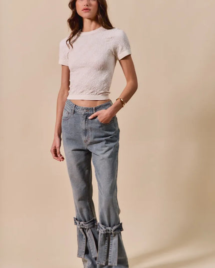 SO ME Floral Patterned Seamless Short Sleeve Top