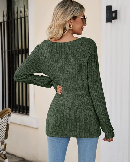 Ribbed Square Neck Long Sleeve T-Shirt