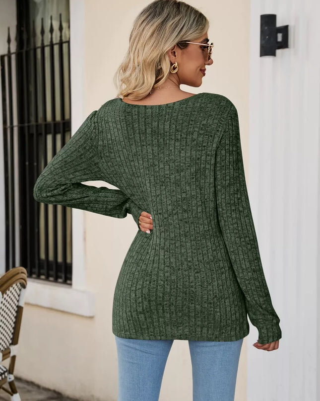 Ribbed Square Neck Long Sleeve T-Shirt