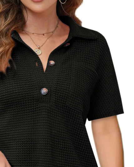 Waffle-Knit Short Sleeve Polo Shirt