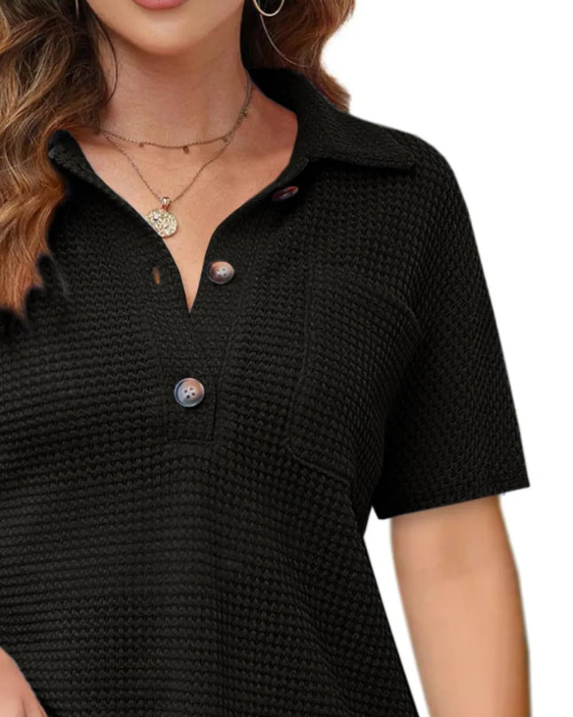 Waffle-Knit Short Sleeve Polo Shirt