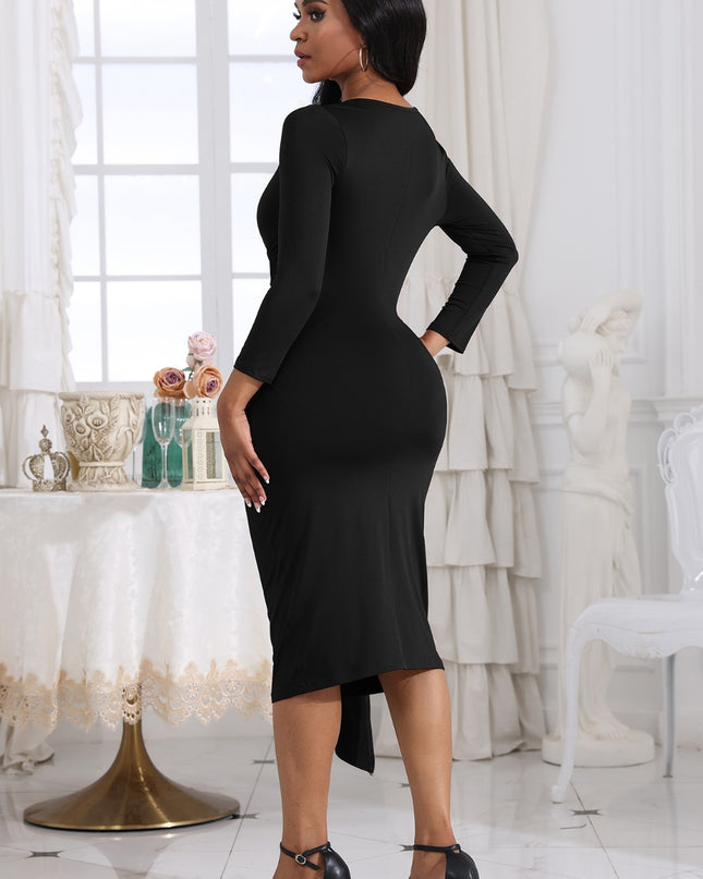 Tie Detail Round Neck Midi Dress