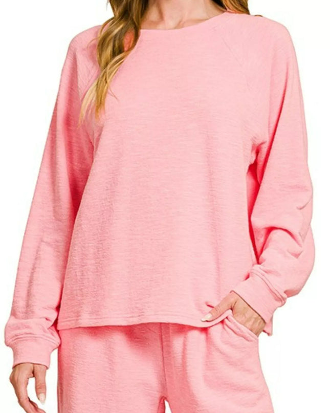 Zenana Slub Long Sleeve Top and Pants Lounge Set