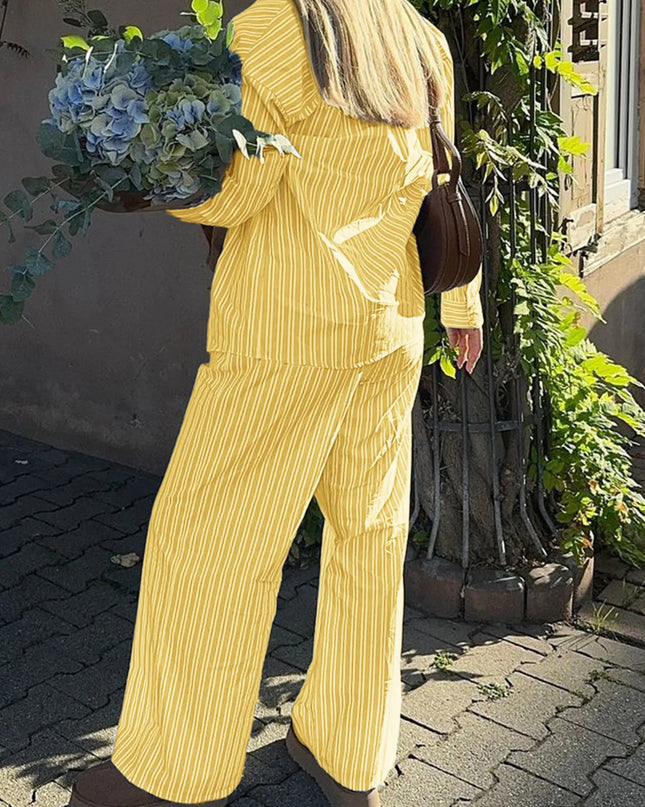 Striped Button Up Shirt and Pants Set