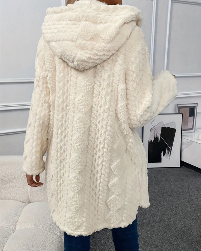 Fuzzy Button Down Hooded Coat