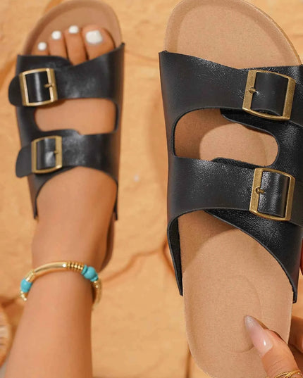 Double-Buckle Slide Sandals