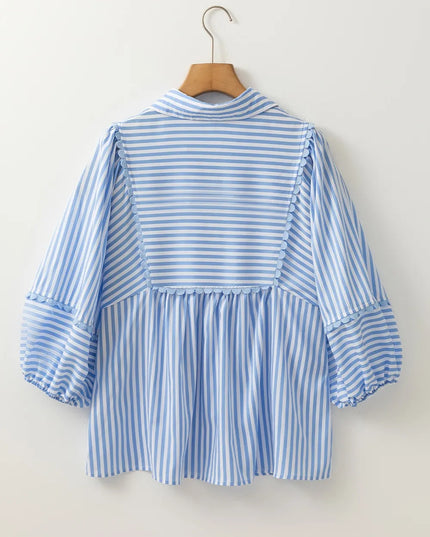 Striped Notched 3/4 Sleeve Blouse