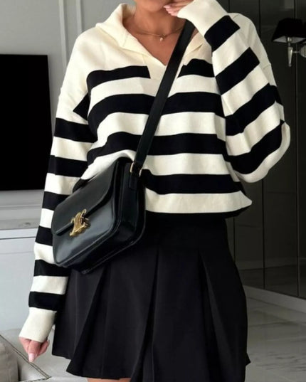 Striped Dropped Shoulder Knit Top
