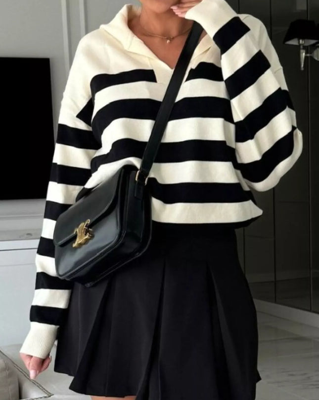 Striped Dropped Shoulder Knit Top
