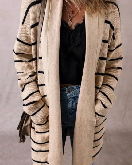 Striped Open Front Long Sleeve Cardigan