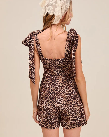 SO ME Leopard Flowy Woven Romper With Tie Straps