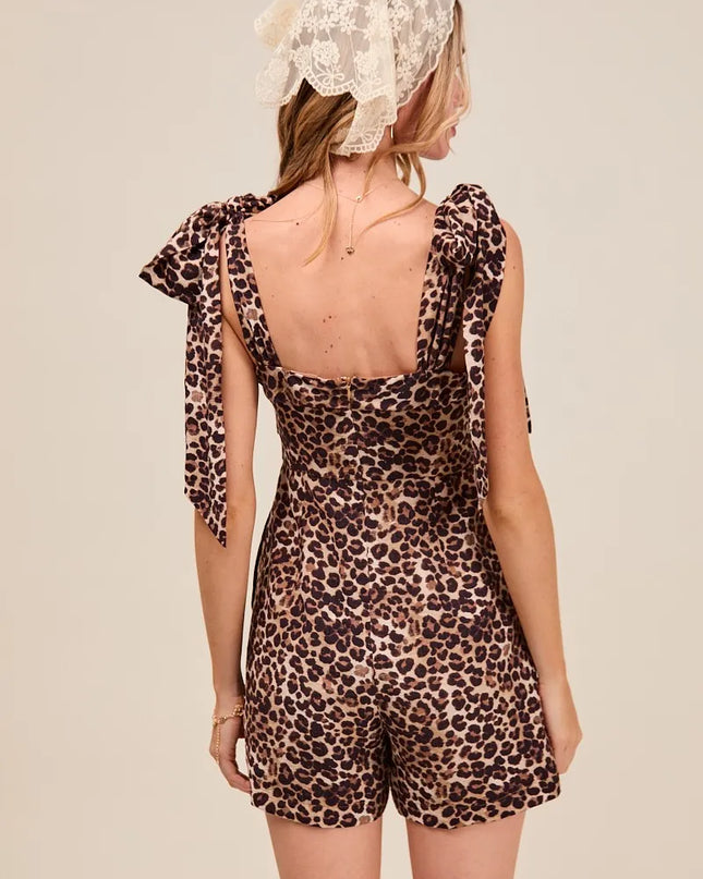 SO ME Leopard Flowy Woven Romper With Tie Straps