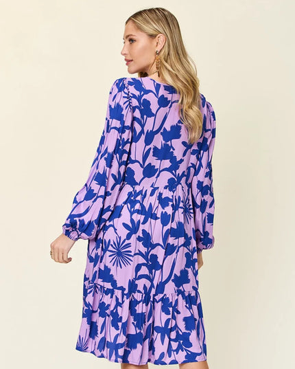 Double Take Full Size Printed Ruffle Hem Dress with Pocket