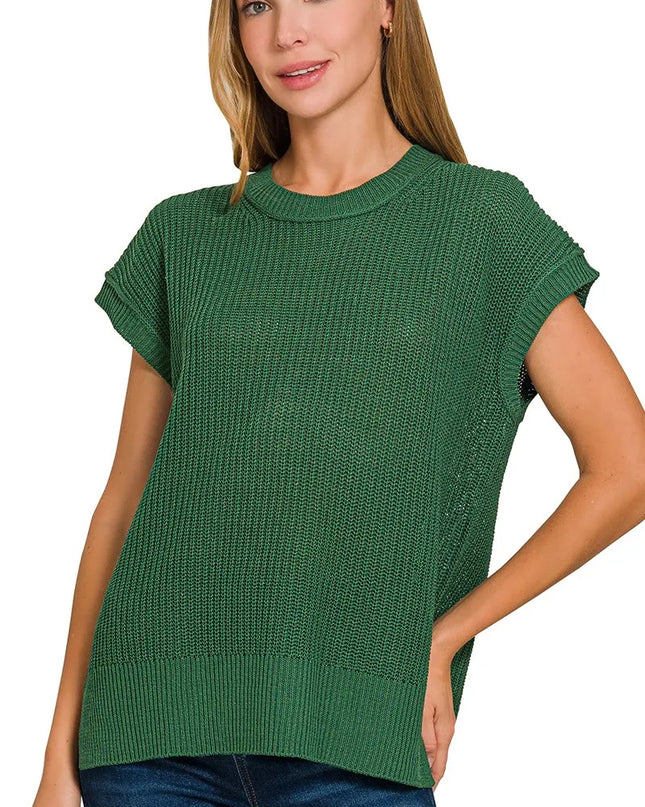 Zenana Oversized Crew Neck Sweater DK GREEN