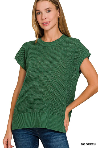 Zenana Oversized Crew Neck Sweater DK GREEN