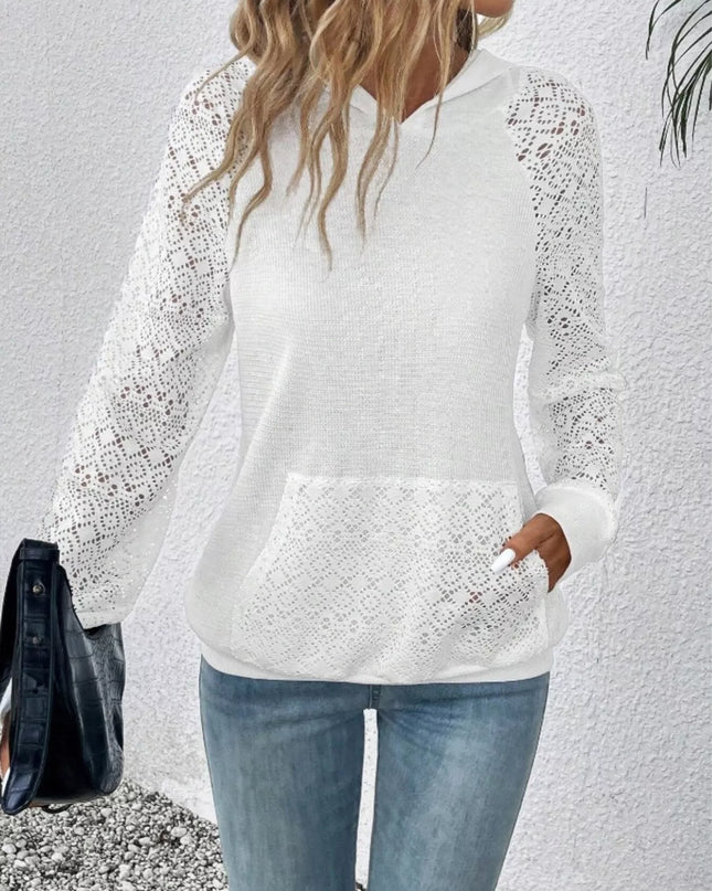 Lace Sleeve Kangaroo Pocket Hoodie