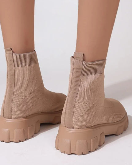 Mesh Round Toe Platform Boots