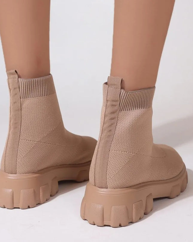 Mesh Round Toe Platform Boots