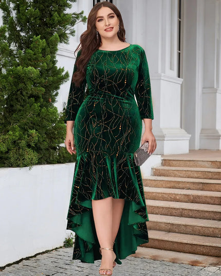 Plus Size Ruffle Hem High-Low Dress Dark Green