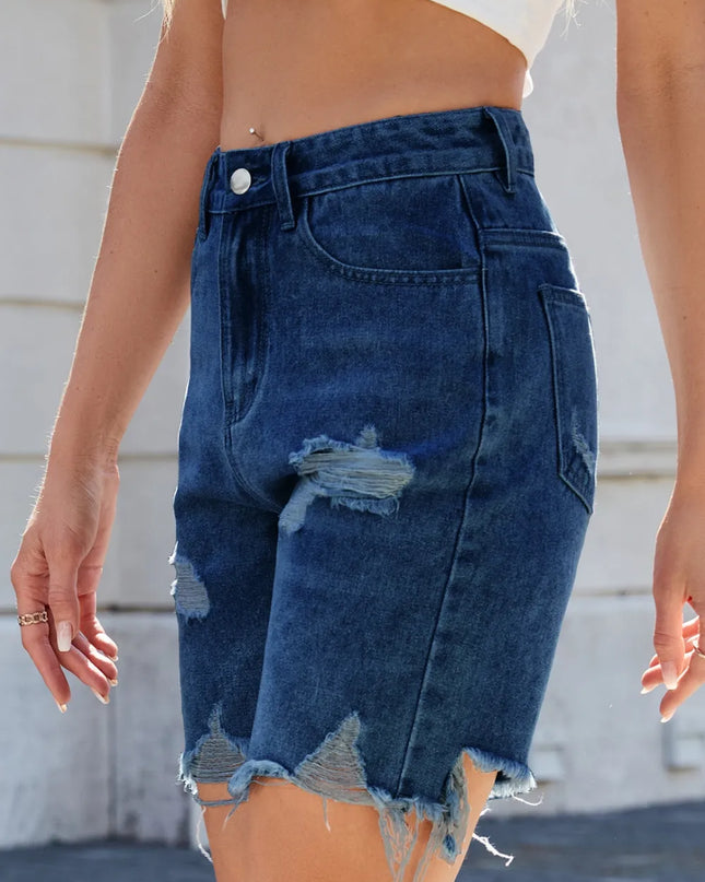 Distressed Raw Hem Denim Shorts 