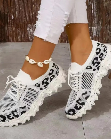 Leopard Mesh Round Toe Athletic 