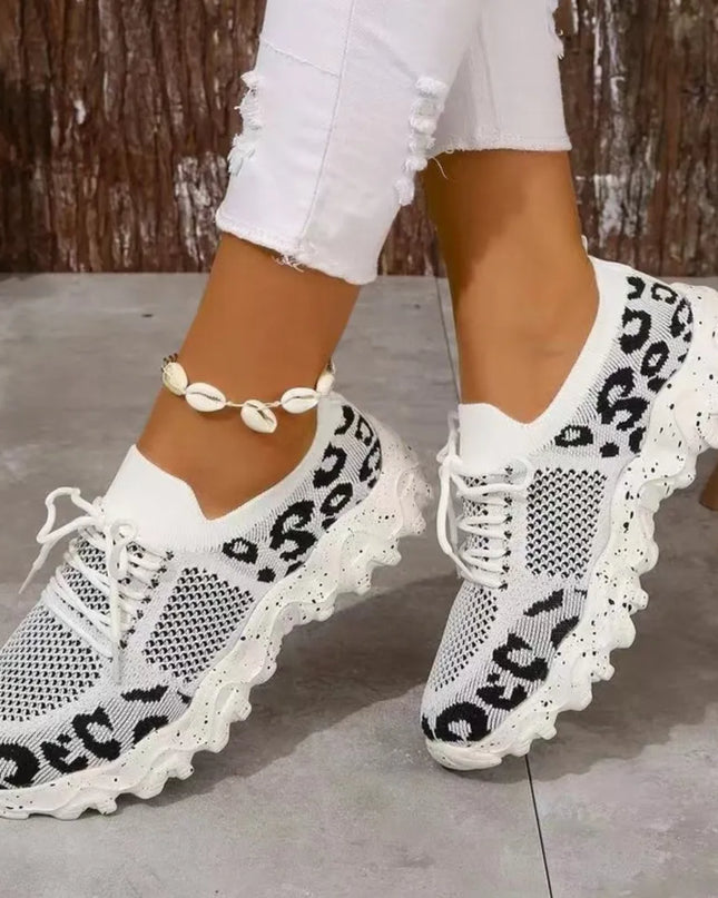 Leopard Mesh Round Toe Athletic 