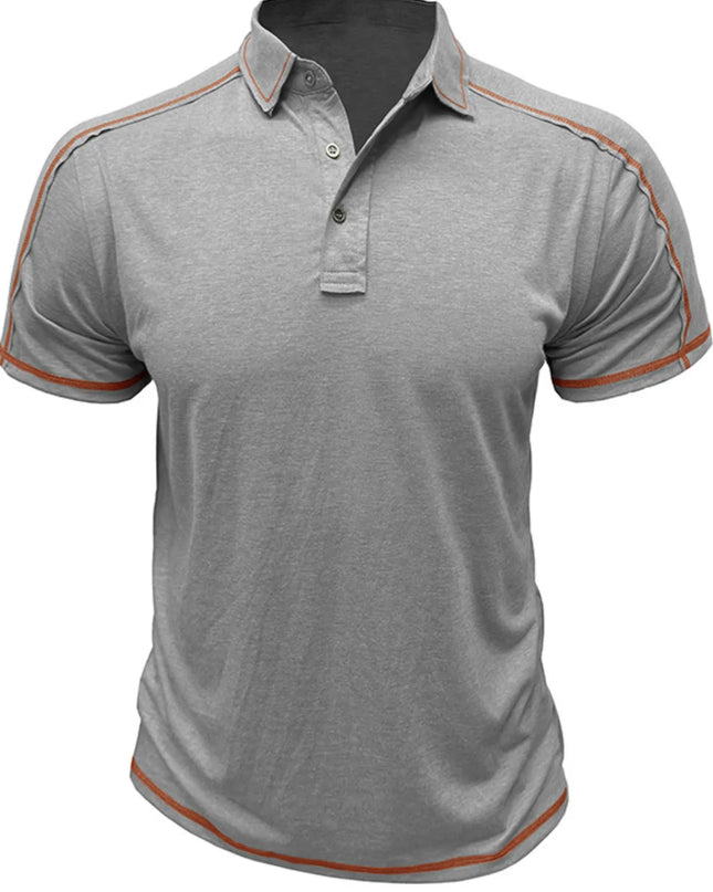 Men's Collared Neck Polo Shirt with Contrast Piping Gray