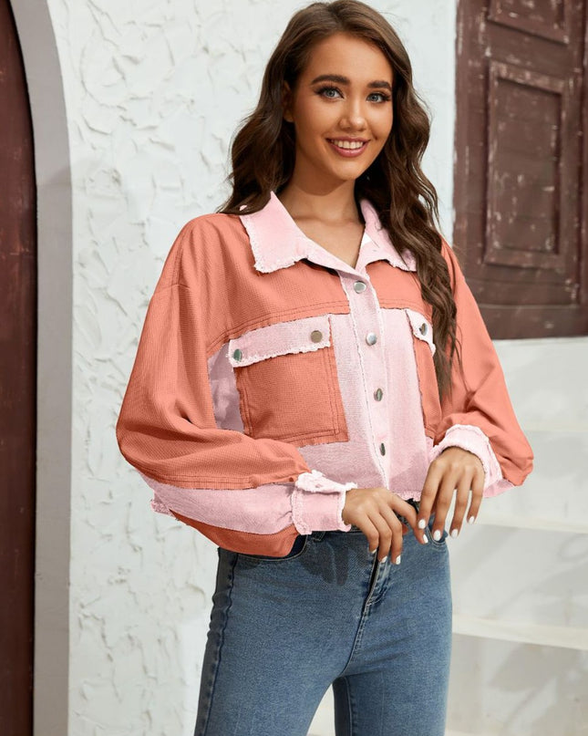 Color Block Crop Jacket with Pockets