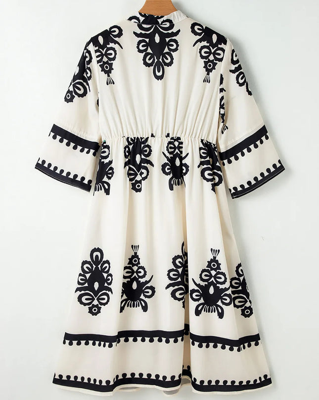 Printed Half Sleeve Knee Length Dress