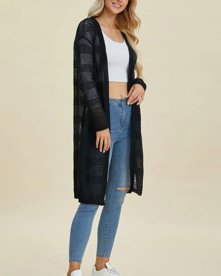 Double Take Full Size Open Front Longline Cardigan 
