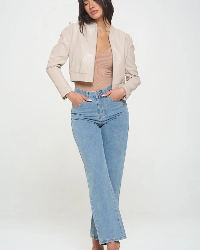 Coalition LA Zip Up Cropped Bomber Jacket