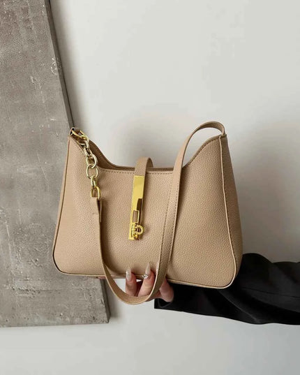 Leather Shoulder Bag with Gold Accent