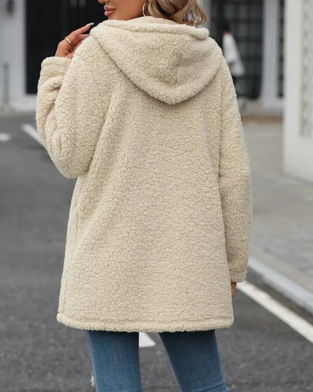 Fuzzy Zip Up Long Sleeve Hooded Jacket