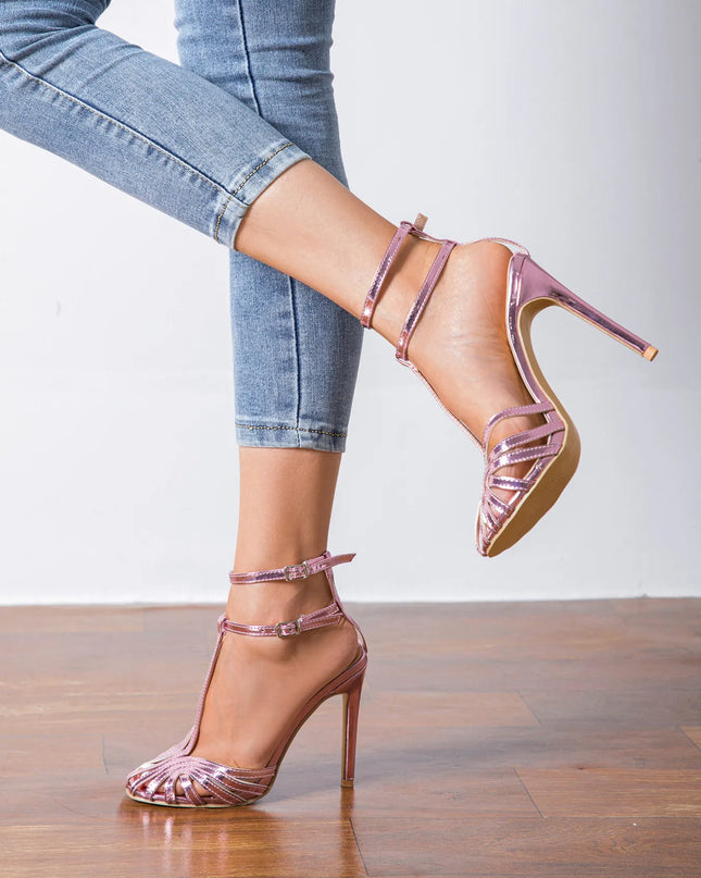 Strappy Stiletto Heeled Sandals with Ankle Strap Design 