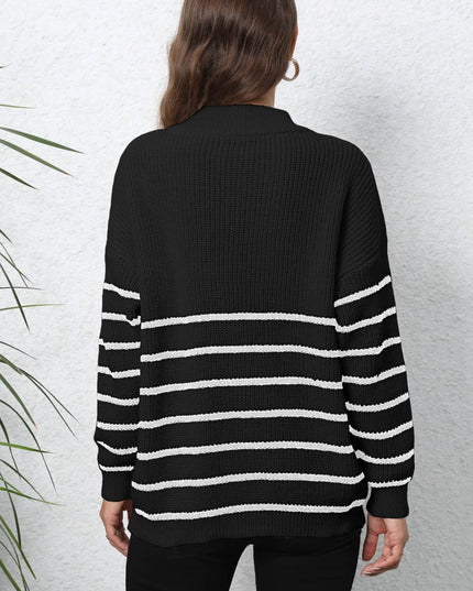 Mock Neck Long Sleeve Zip-Up Sweater