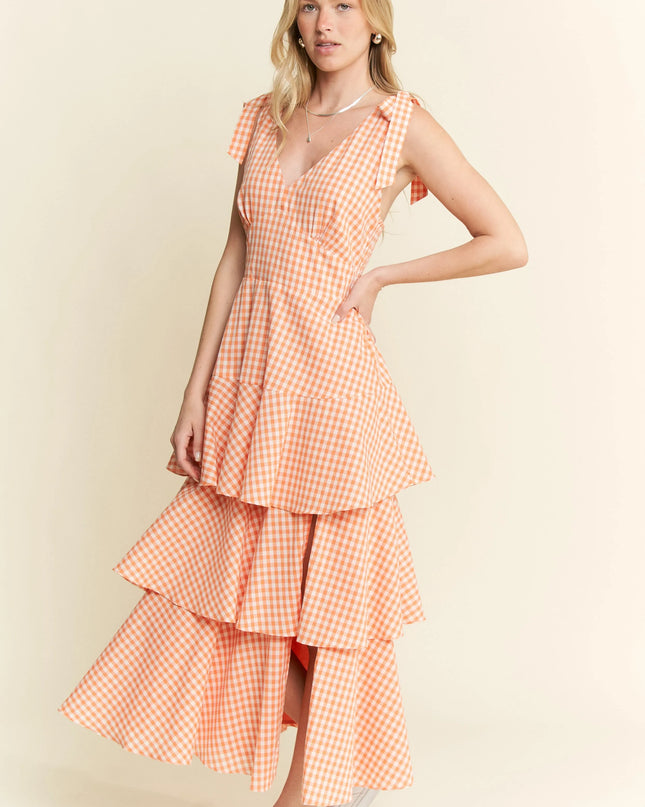 Jade By Jane Sleeveless Gingham Print Tiered Midi Dress