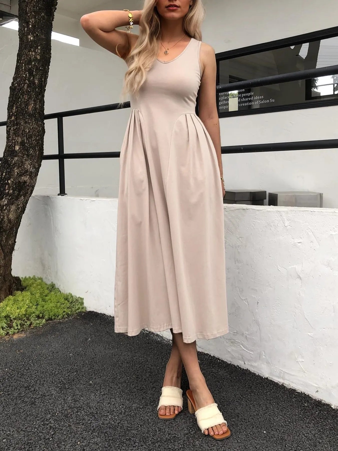 V-Neck Midi Tank Dress