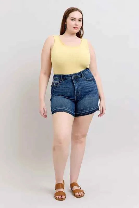 Judy Blue Full Size High Waist Tummy Control Destroy Release Hem Denim Shorts Plus Size