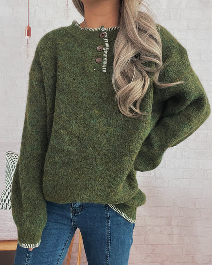 Ribbed Button Detail Long Sleeve Sweater