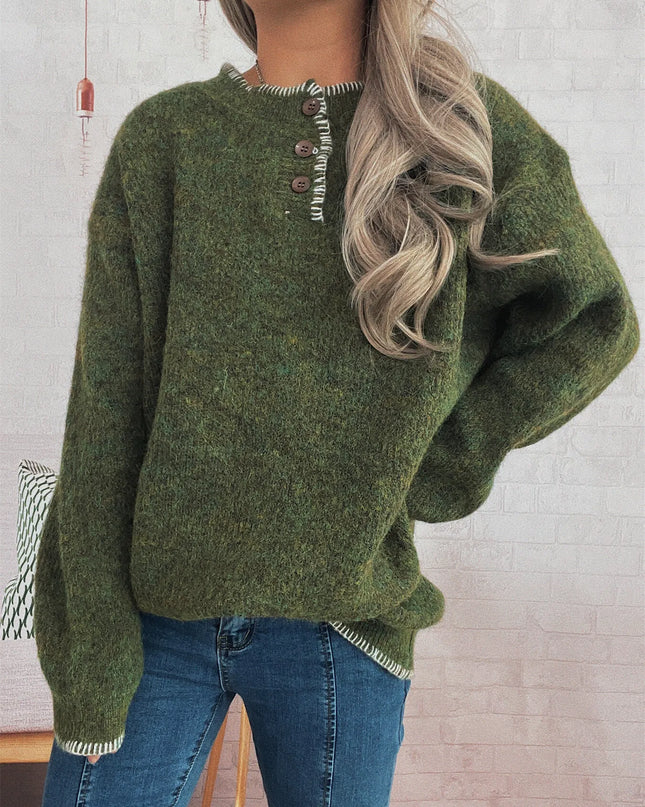 Ribbed Button Detail Long Sleeve Sweater
