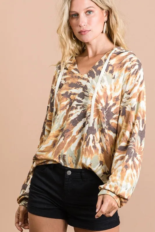 BiBi Tie Dye Terry Hoodie With Twill Tape Drawstring