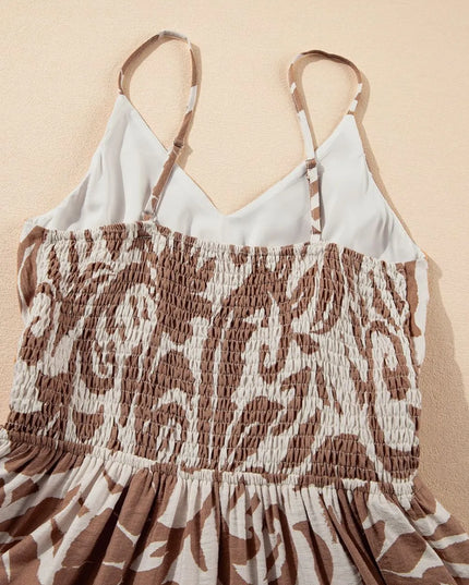 Floral Shirred High Waist Spaghetti Straps Dress