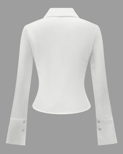 Ruched Striped Collared Neck Long Sleeve Shirt