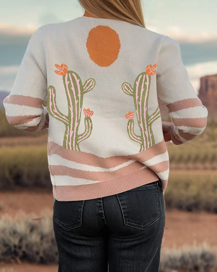 Desert Cactus Buttoned Front Sweater Cardigan