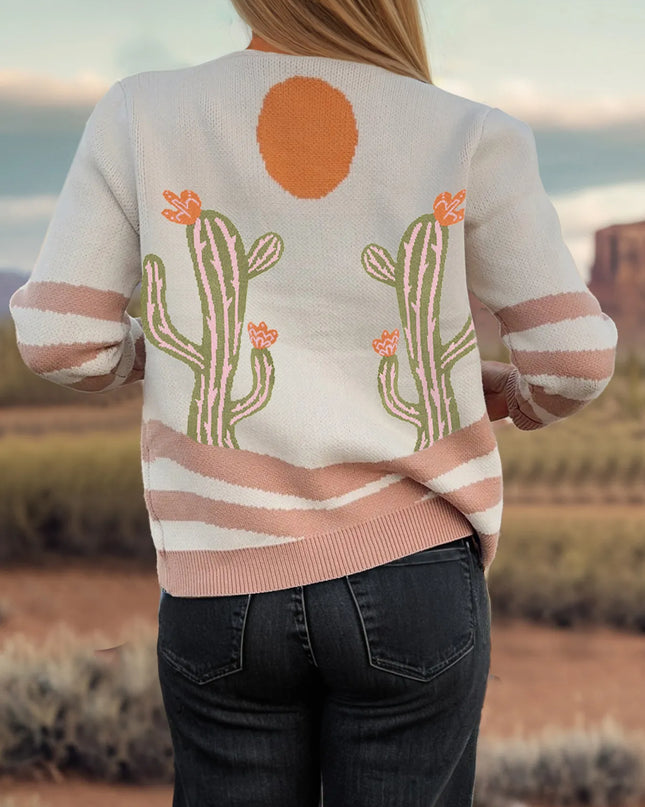 Desert Cactus Buttoned Front Sweater Cardigan
