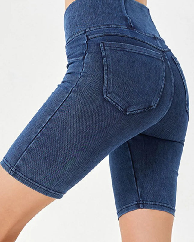 Basic Bae Asymmetrical Waist Denim Shorts with Pockets